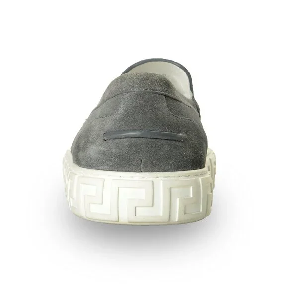 Versace Men's Suede Leather Silver Medusa Loafers Slip On Shoes US 7 IT 40